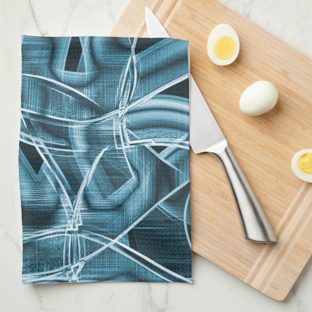 Böjd rosett band, blå neon med relief och överlapp kökshandduk (Vikt i Fjärdedel)