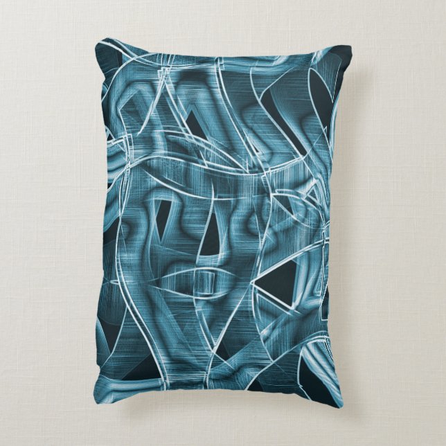 Böjd rosett band, blå neon med relief och överlapp prydnadskudde (Baksidan(Vertikal))