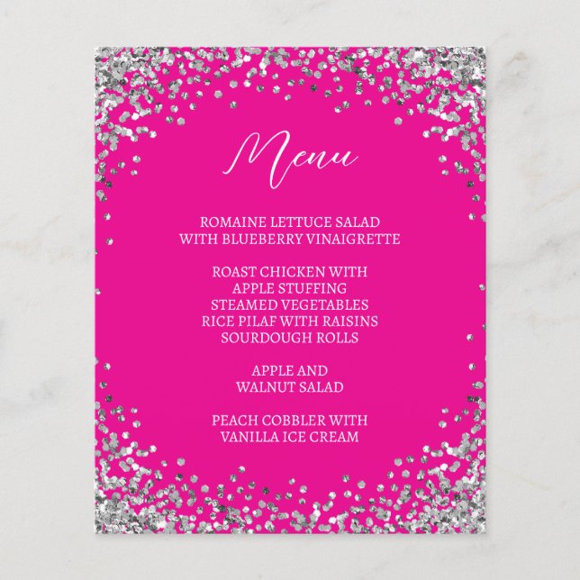 Böjd Silver Glitter Mörk Rosa Meny (Framsida)