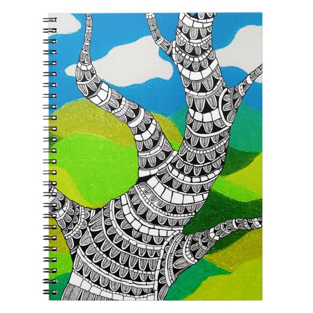 Böjd Träddesign Moln Gräsbevuxen Landskap Anteckningsbok (Framsidan)