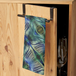 Böjd tvärgående rand i grönt och blå kökshandduk