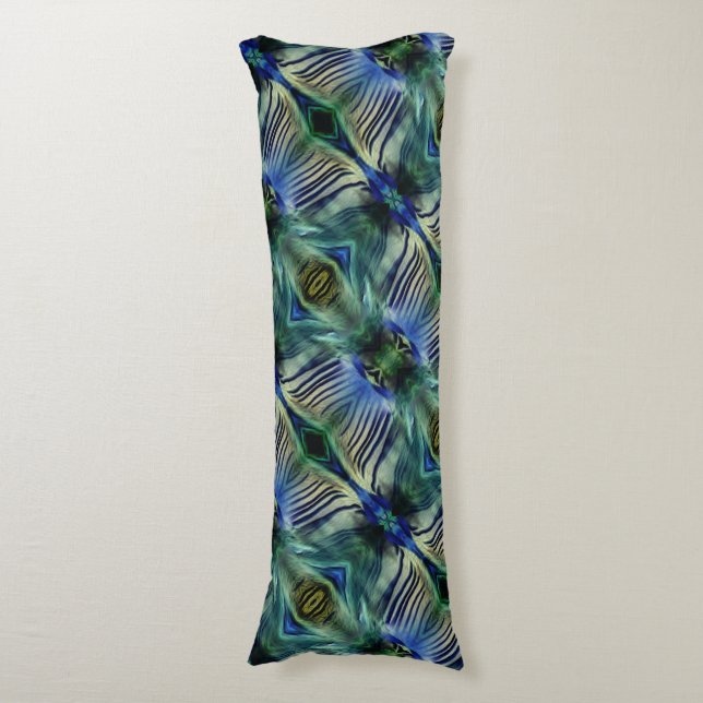 Böjd tvärgående rand i grönt och blå kroppskudde (Framsidan Vertikal)