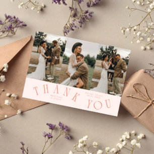 Böjd typografi persika bröllop multi foto tack kort