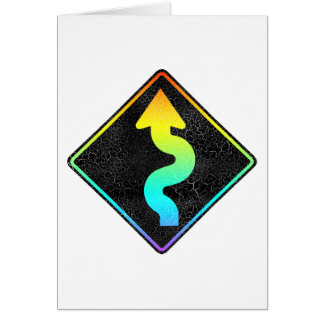 böjd väg framför gatuskylt hälsningskort