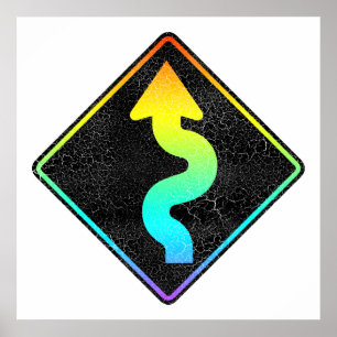 böjd väg framför gatuskylt poster