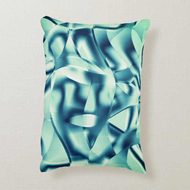 Böjda gröna former, visa cyantoner prydnadskudde (Baksidan(Vertikal))