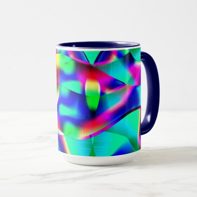 Böjda och mycket färgstarka former, blå seger.. mugg (Framsida höger)