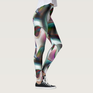 Böjda schackbrädesformer i nästan krom färg leggings
