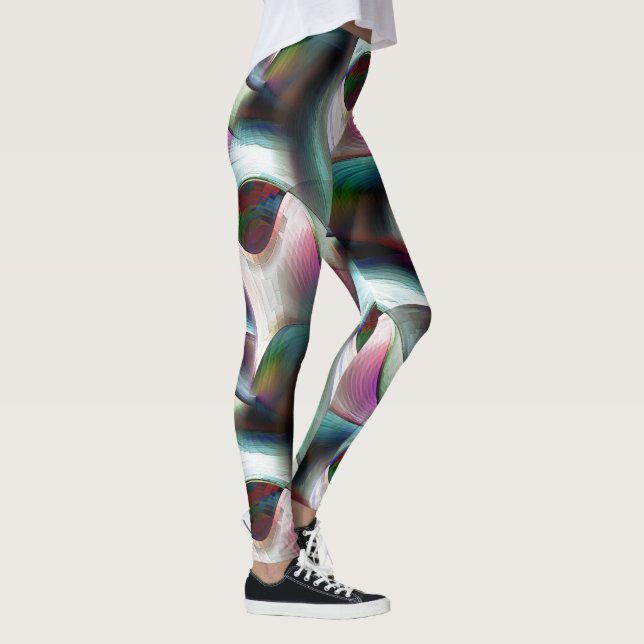 Böjda schackbrädesformer i nästan krom färg leggings (Höger)