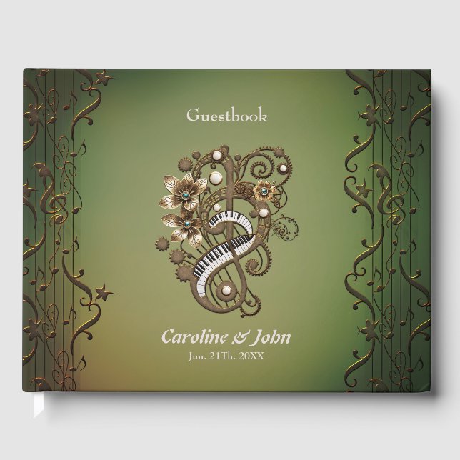 Böjda steampunk piano tangentbord. gästböcker (Framsida)