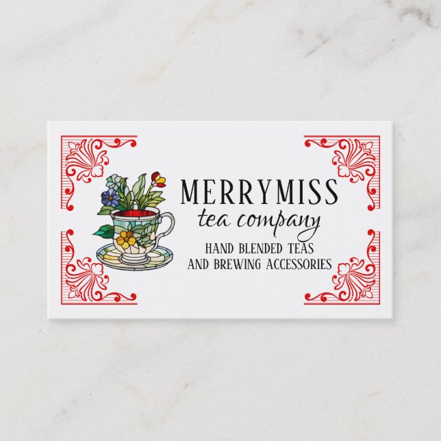 Böjda testrar av rostat glas tekopp visitkort (Framsida)