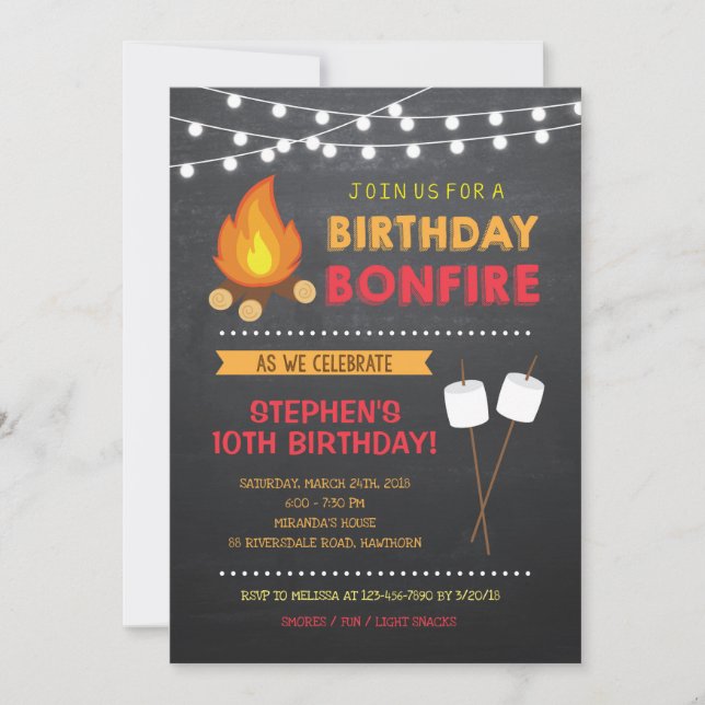 Bojkamp Bonfire Birthday-inbjudan Inbjudningar (Framsida)