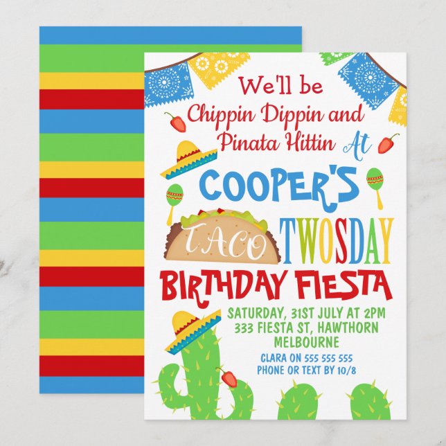 Bojkotten Taco 2-dagars inbjudan på födelsedagen (Fram/baksida)