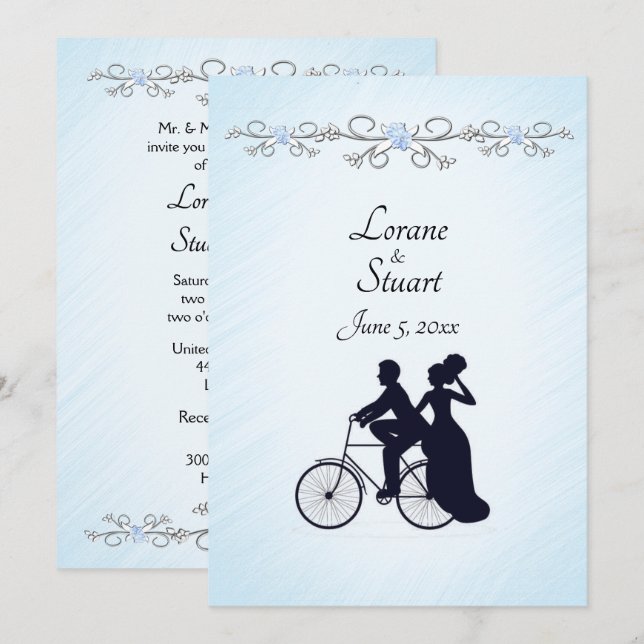 Böjlig inbjudan till Bicycle Theme Wedding (Fram/baksida)