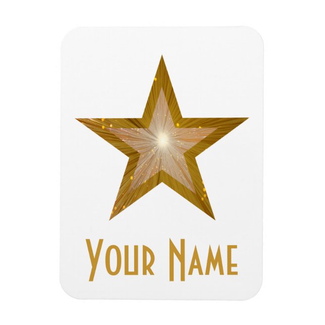 Böjlig magnet "Guld" Stjärna "Namn", vit "" (Vertikal)