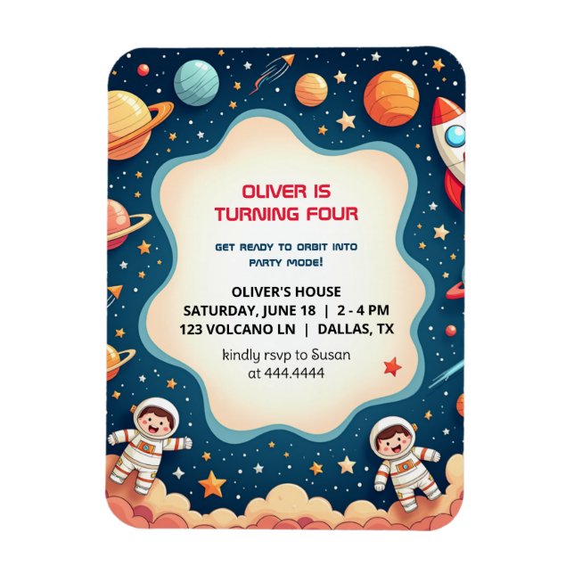 Böjligt fotkort för födelsedagspojken Astronaut Fl Magnet (Vertikal)