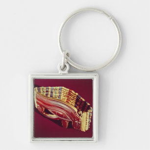 Böjligt pryda med pärlor armbandet fyrkantig silverfärgad nyckelring