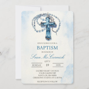 Böjning av blå Crucifix-baptism Inbjudningar