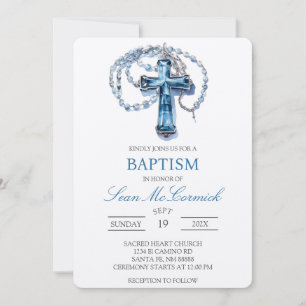 Böjning av blå Crucifix-baptism Inbjudningar