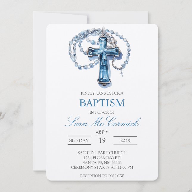 Böjning av blå Crucifix-baptism Inbjudningar (Framsida)