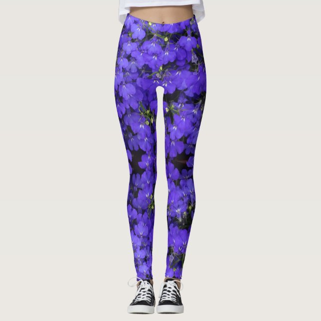 Böjning av Bright Blåa blommor Mönster Leggings (Framsida)
