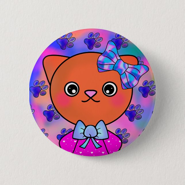 Böjning av Kattunge Cute Tass avtryck Lycklig Smil Knapp (Framsida)