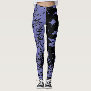 Böjning av Tarot Card Sol och Måne Leggings