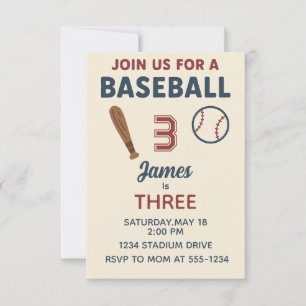 Bojor 3:e födelsedagen Sports Baseball Party Inbjudningar