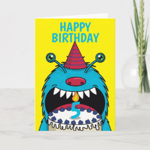 Bojor 5:e födelsedagen Blue Monster Cute Kort
