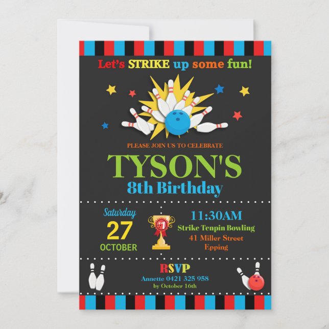 Bojor av Bowling Födelsedagsfest inbjudan (Framsida)
