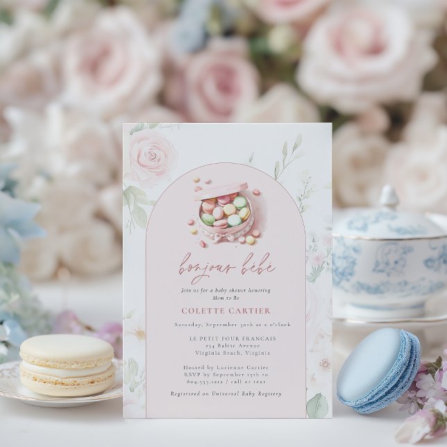 Bojour Bebe Watercolor Fransk Baby Shower Inbjudningar (Bonjour BeBe French Baby Shower Invitation )