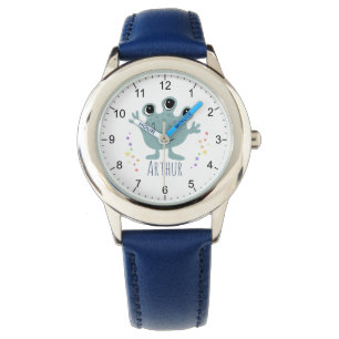 Bojs Cute Blue Space Alien Tecknad Kids Armbandsur