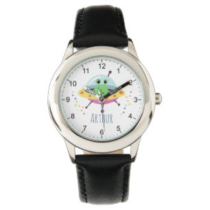 Bojs Cute Grönt Space Alien Tecknad Kids Watch Armbandsur