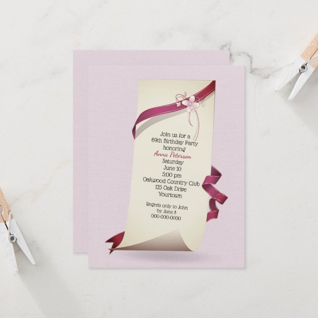 Böjt papper för 69-årsfest inbjudningar (Fram/Back In Situ)