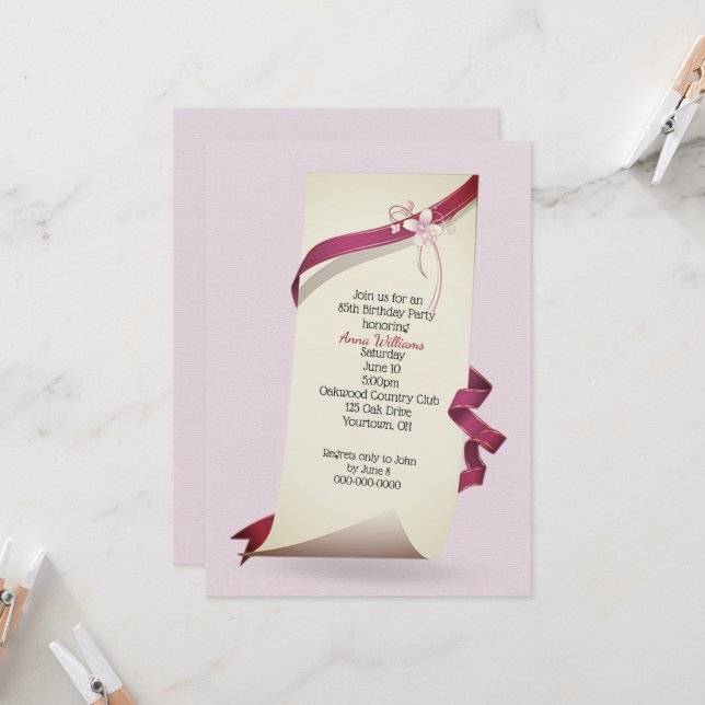 Böjt papper för 85-årsfest inbjudningar (Fram/Back In Situ)