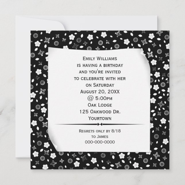 Böjt papper på blommönstrad festlig trycksak inbjudningar (Framsida)