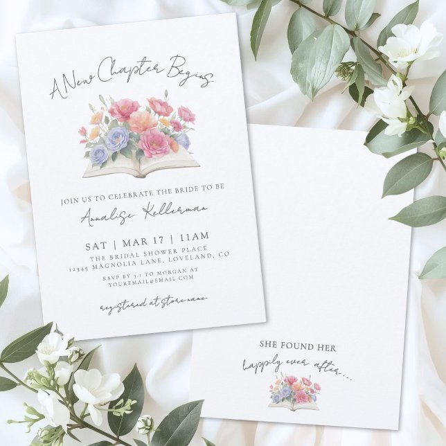 Bok Akvarell Blommig Bröllopsdusch Inbjudningar (Book Watercolor Floral Bridal Shower Invitation)