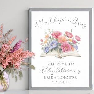 Bok akvarell blommig bröllopsdusch välkomstskylt poster