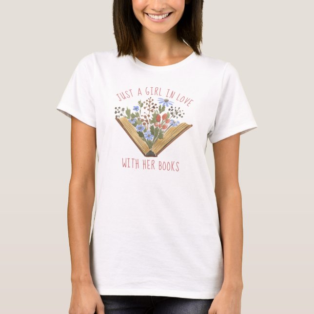 Bok Älskare Bok med blommor T-Shirt (Framsida)