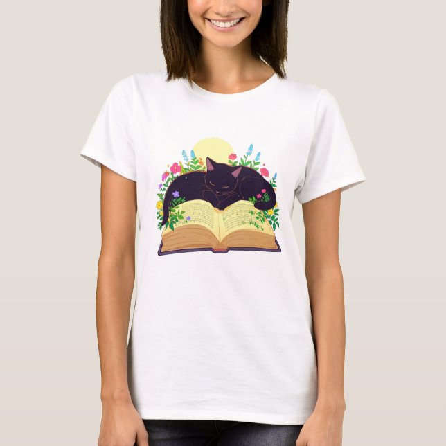 Bok Älskare Gift, Cat Lover Gift Women, Halloween T Shirt (Framsida)