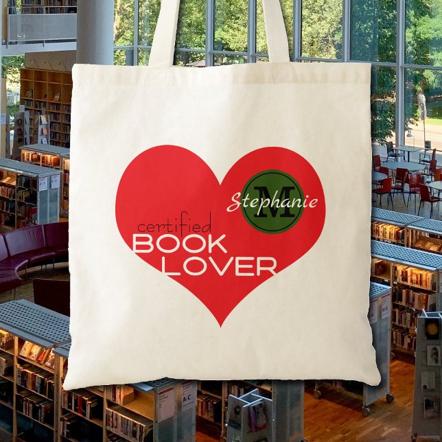 Bok Älskare Heart Readers Namn Monogram Tygkasse (Eye-catching book bag for the book lover in your life.  Budget friendly bag.)
