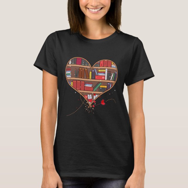 Bok Älskare Heart Shape Klubb Librarian Bookworm T Shirt (Framsida)