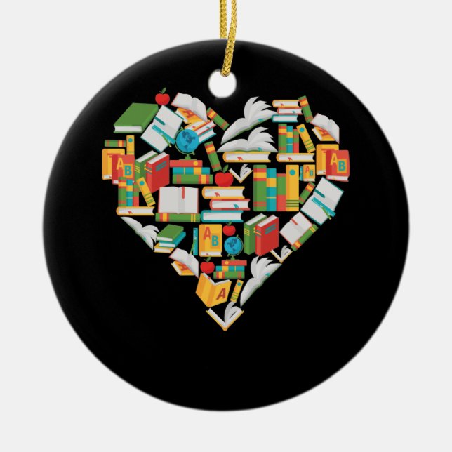 Bok Älskare Heart Shape som läser bibliotekarien B Julgransprydnad Keramik (Framsidan)