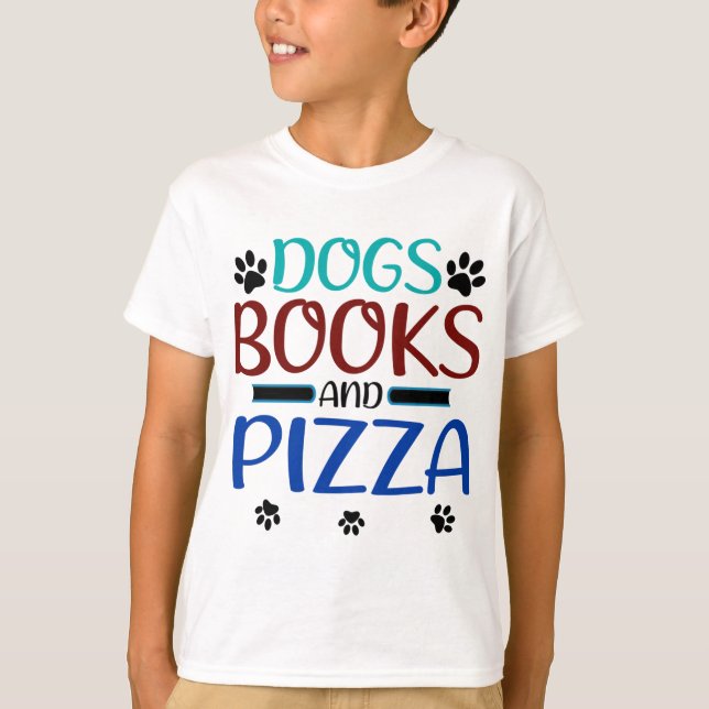 Bok Älskare Hundar Bokar och Pizza Loving Reader T Shirt (Framsida)