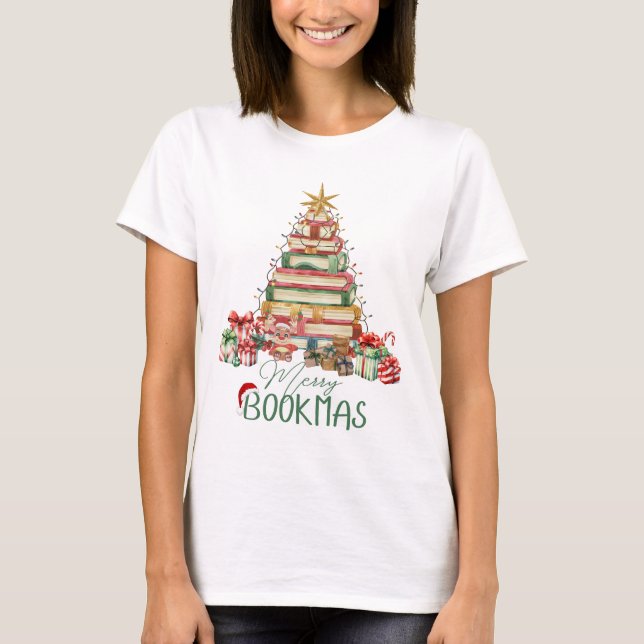 Bok Älskare Merry Bookmas jul T Shirt (Framsida)