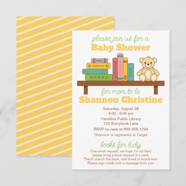 Bok Baby Shower | Bokar för Baby Inbjudningar (Fram/baksida)