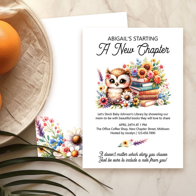 Bok Baby Shower Cute Uggla och Bokar Nytt kapitel Inbjudningar (Book Themed Baby Shower invitation for book lovers, office baby showers, baby sprinkles ..)