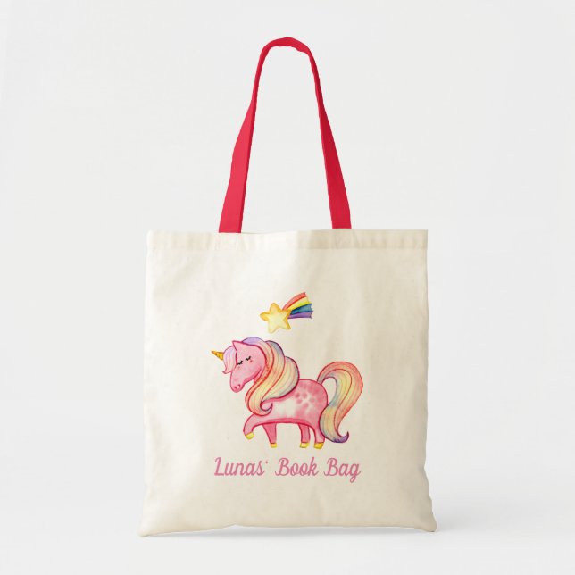 Bok Bag. Rosa Unicorn. Tygkasse (Framsidan)