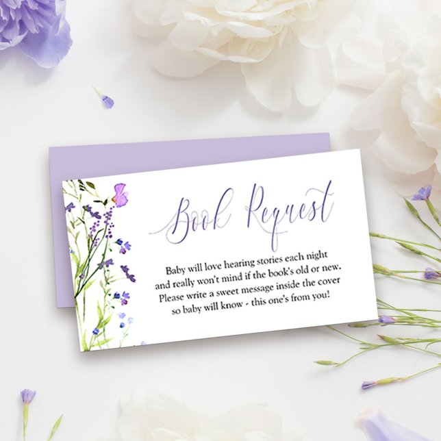 Bok Begär Lila WildblomBaby Shower Tilläggskort (Baby shower book request cards from my Purple Wildflower Collection. )