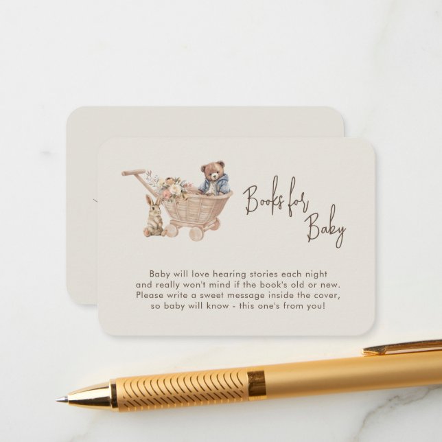 Bok-begäran, Neutralt Boho Baby leksak Baby Shower Tilläggskort (Fram/Back In Situ)